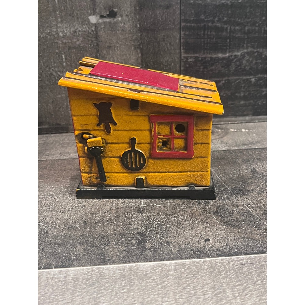 Book of Knowledge Cast Iron Mechanical Cabin Bank Cabin Figure Yellow Red - Picture 4 of 7
